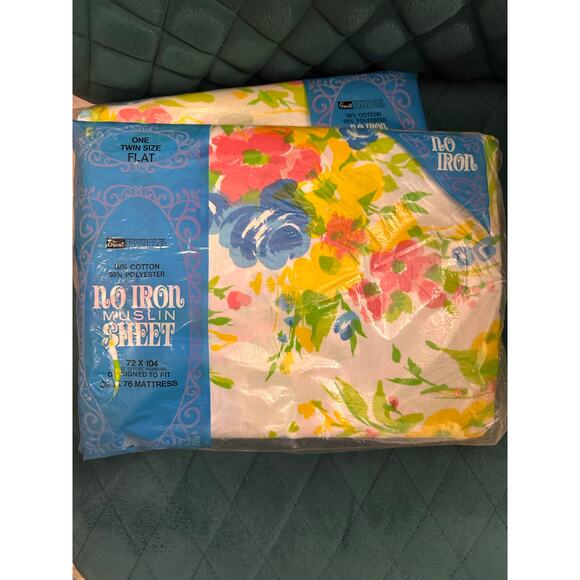 Vintage 1970s Floral Twin Flat and Fitted Sheet Set New & Sealed Grants - Picture 6 of 6